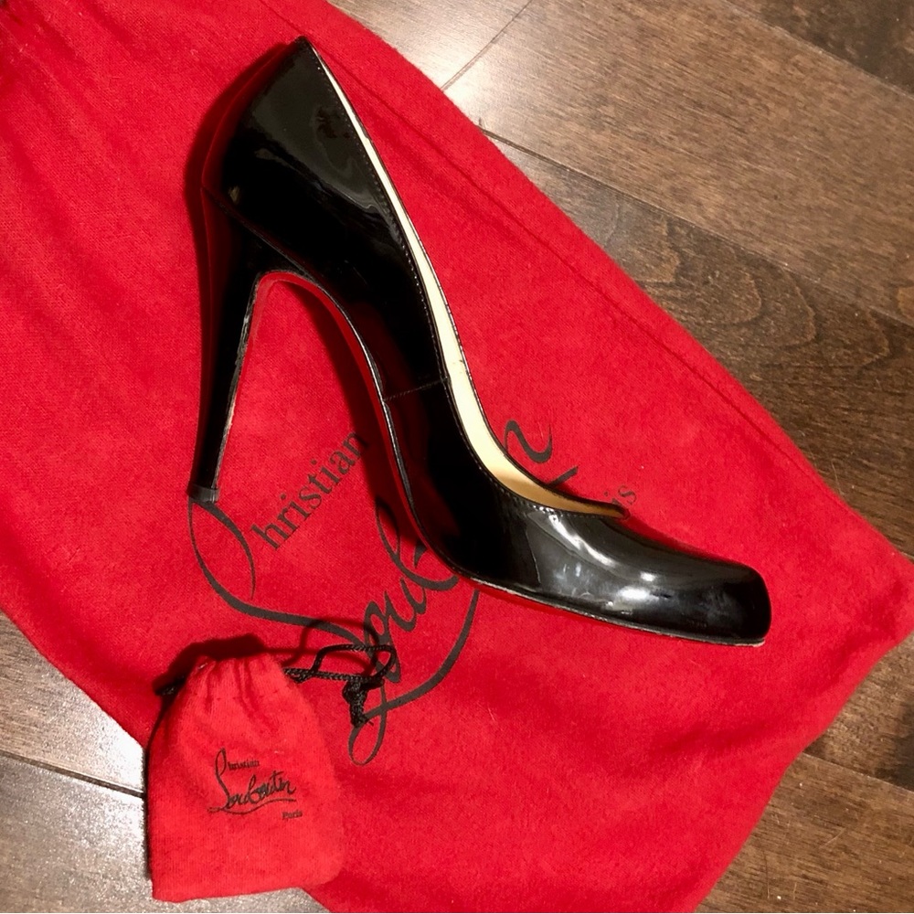 Christian Louboutin Patent Black Leather Pump with 4 inch heel